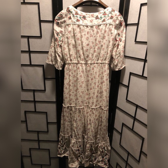 Floral Embroidery Rose Print Cotton Tiered Dress - Picture 2 of 9